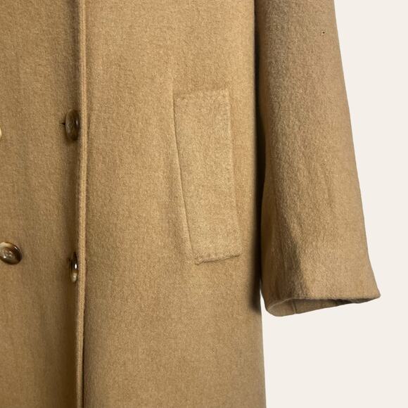 Fleurette Tan Camel Hair Double Breasted Overcoat Size Medium - Picture 7 of 14